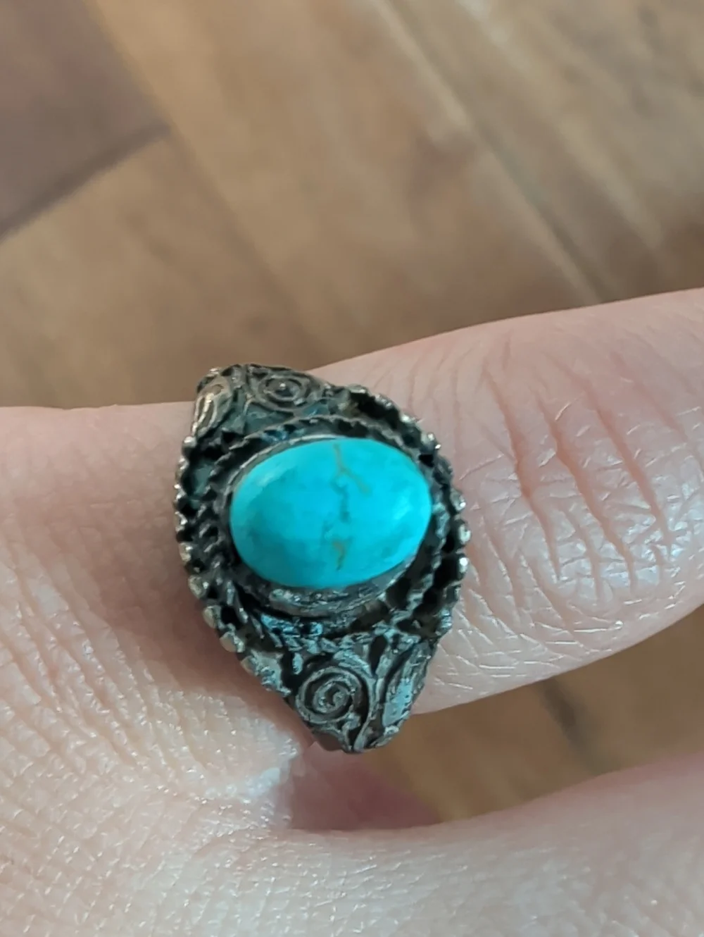 Silver Turquoise Oval Stone Women's Ring
